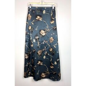 VTG My Michelle Floral Satin Maxi Skirt Blue 9/10 Small Whimsigoth Fairy Grunge